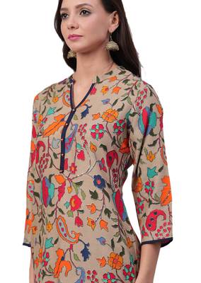 Beige printed rayon ethnic-kurtis 4