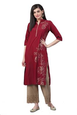 Maroon printed rayon ethnic-kurtis 1