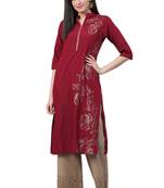 Maroon printed rayon ethnic-kurtis