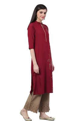 Maroon printed rayon ethnic-kurtis 3