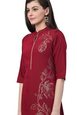 Maroon printed rayon ethnic-kurtis 4