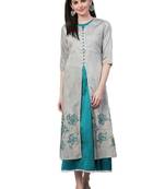 Grey plain polyester long-kurtis