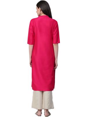 Dark-pink plain art silk ethnic-kurtis 2