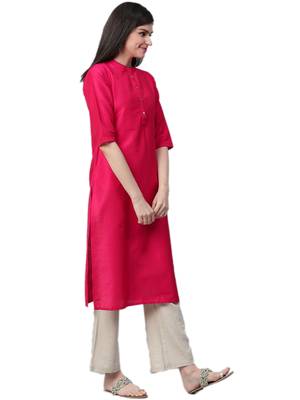 Dark-pink plain art silk ethnic-kurtis 3