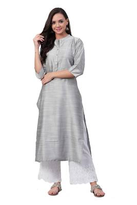 Silver plain art silk ethnic-kurtis 1