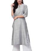 Silver plain art silk ethnic-kurtis