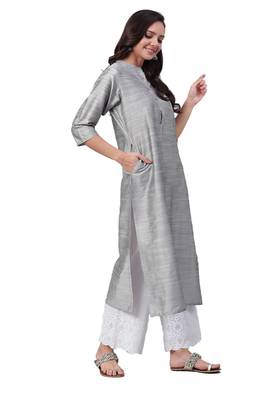 Silver plain art silk ethnic-kurtis 3