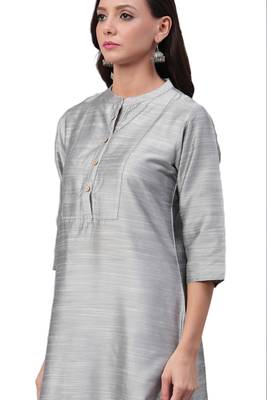 Silver plain art silk ethnic-kurtis 4