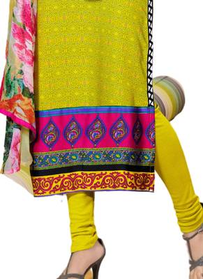 Yellow embroidered Crepe unstitched salwar with dupatta 3