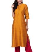 Mustard plain art silk ethnic-kurtis