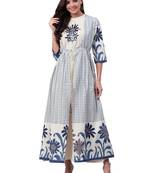 White printed cotton ethnic-kurtis