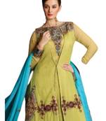 green Embroidered Georgette semi stitched salwar with dupatta