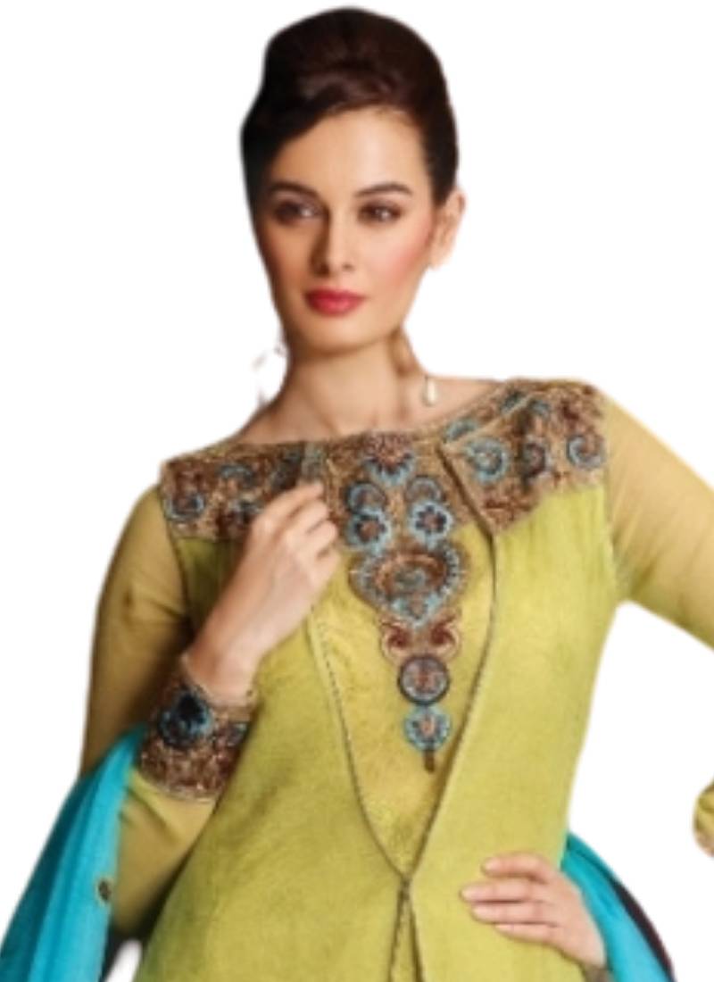 green Embroidered Georgette semi stitched salwar with dupatta