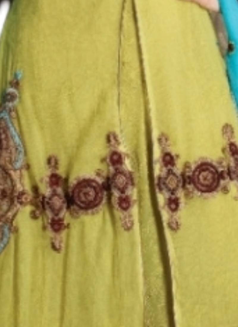 green Embroidered Georgette semi stitched salwar with dupatta
