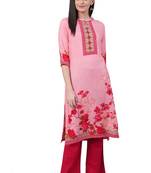 Pink printed liva ethnic-kurtis