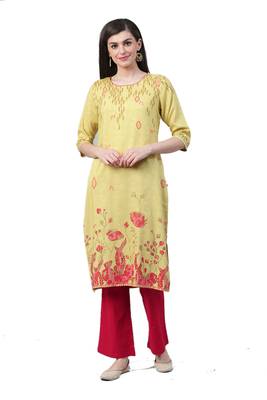 Lime printed liva ethnic-kurtis 1