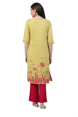 Lime printed liva ethnic-kurtis 2
