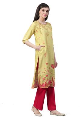 Lime printed liva ethnic-kurtis 3