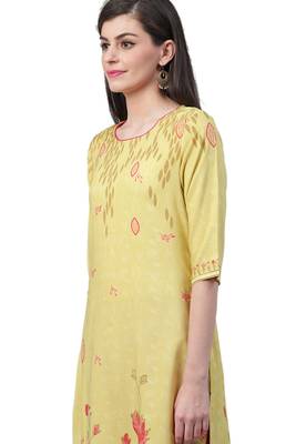 Lime printed liva ethnic-kurtis 4