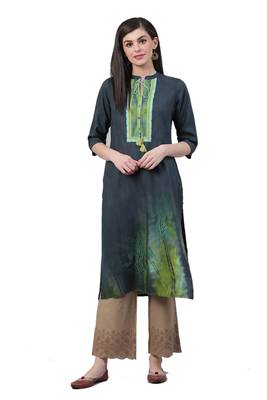 Grey printed liva ethnic-kurtis 1