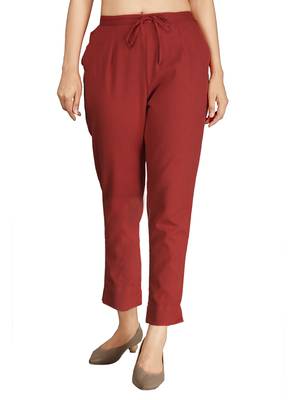 Red plain cotton trousers 1