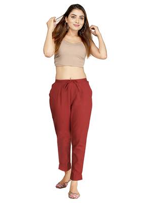 Red plain cotton trousers 2
