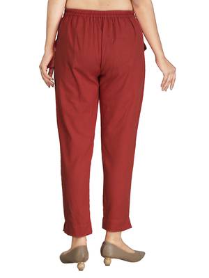 Red plain cotton trousers 4