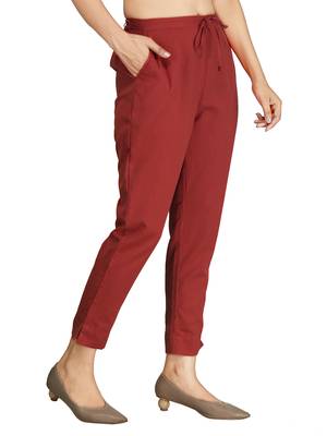 Red plain cotton trousers 5