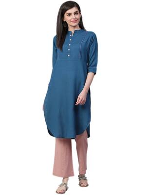 Navy-blue plain rayon ethnic-kurtis 1
