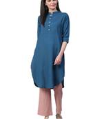 Navy-blue plain rayon ethnic-kurtis