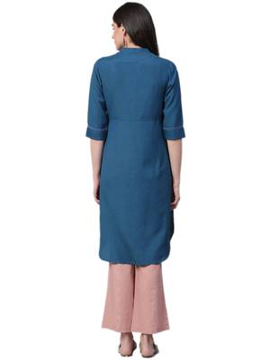 Navy-blue plain rayon ethnic-kurtis 2
