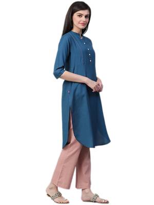 Navy-blue plain rayon ethnic-kurtis 3