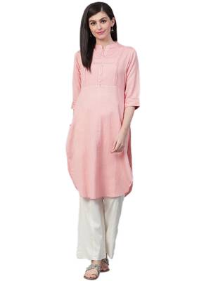 Light-peach plain rayon ethnic-kurtis 1