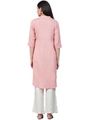 Light-peach plain rayon ethnic-kurtis 2