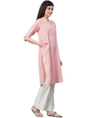 Light-peach plain rayon ethnic-kurtis 3