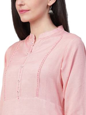 Light-peach plain rayon ethnic-kurtis 4