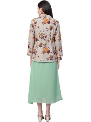 Grey printed cotton long-kurtis 2