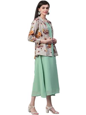Grey printed cotton long-kurtis 3