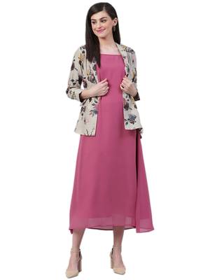 Grey printed cotton long-kurtis 1