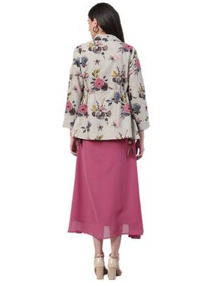 Grey printed cotton long-kurtis 2