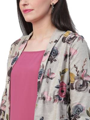 Grey printed cotton long-kurtis 4