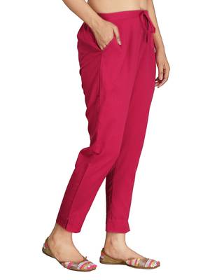Pink plain cotton trousers 5