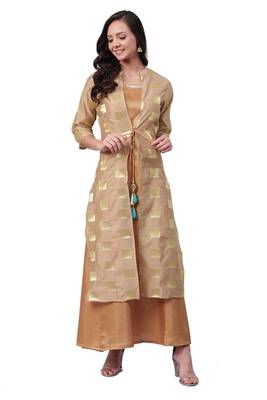 Beige plain art silk ethnic-kurtis 1