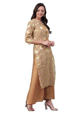 Beige plain art silk ethnic-kurtis 3
