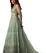 Grey Embroidered net semi stitched salwar with dupatta