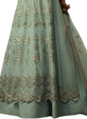 Grey Embroidered net semi stitched salwar with dupatta 3