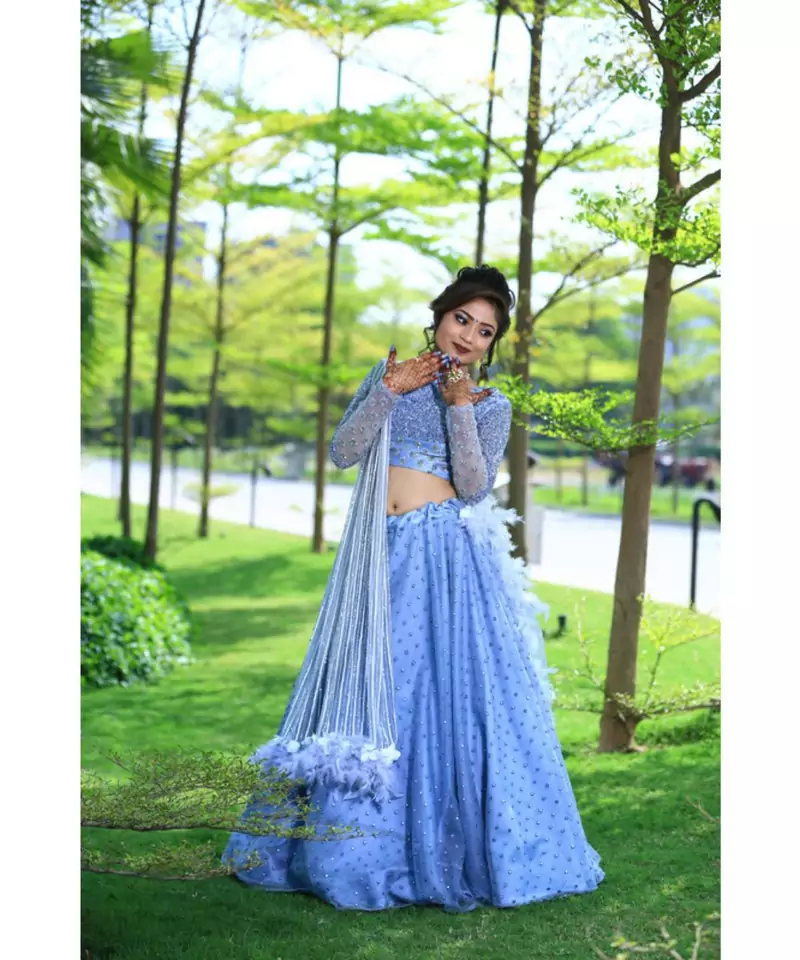 Gray Mirror crop-top style lahenga choli