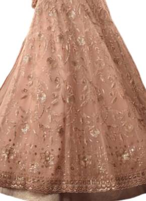 Peach Embroidered net semi stitched salwar with dupatta 3