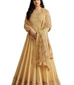 Beige Embroidered Crepe semi stitched salwar with dupatta