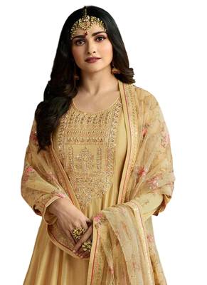 Beige Embroidered Crepe semi stitched salwar with dupatta 2